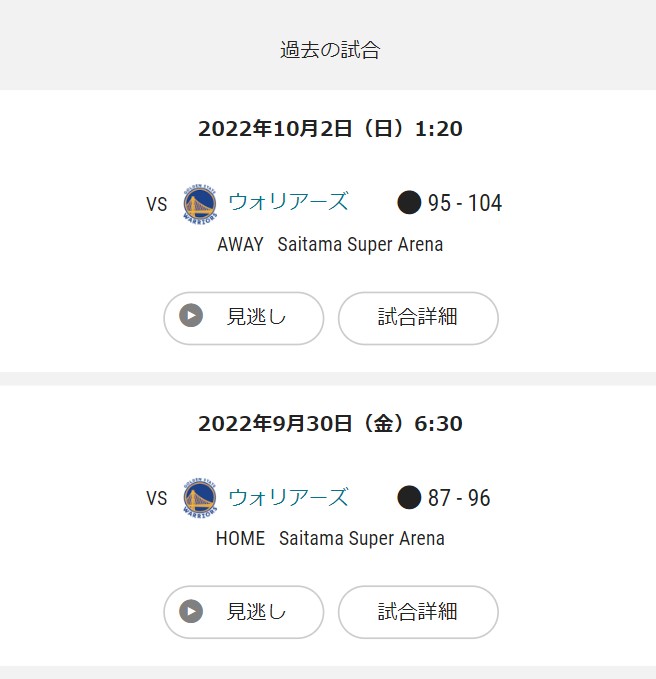 NBAジャパンゲームズ2022_ウィザーズ対ウォリアーズ_試合結果