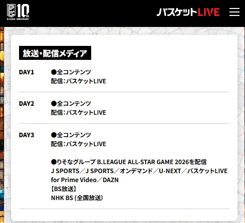 Bリーグオールスター2026_放送配信