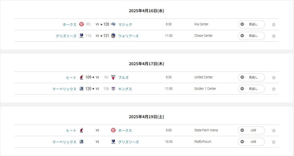 NBA2024-2025プレイイントーナメント試合日程_NBA-Rakutenの配信スケジュール一覧